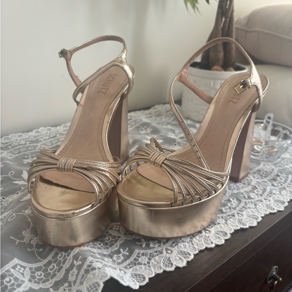SCHULTZ metallic gold platform heels